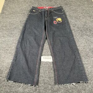 Cavi Fight Academy Jeans Men 32 Black Denim Dark Wash Cotton Raw Hem Embroidered